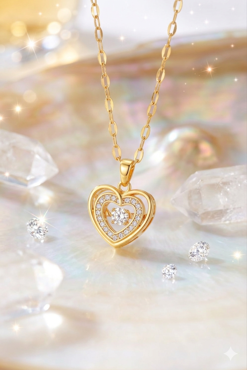 18K Gold Plated Double Heart Crystal Pendant Necklace ✨💖