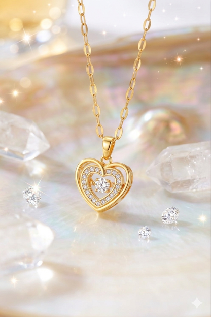 18K Gold Plated Double Heart Crystal Pendant Necklace ✨💖