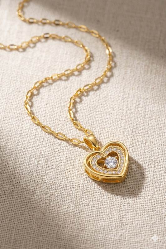 18K Gold Plated Double Heart Crystal Pendant Necklace ✨💖