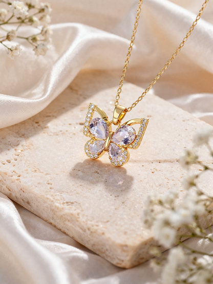 Golden Butterfly Crystal Pendant Necklace ✨🦋