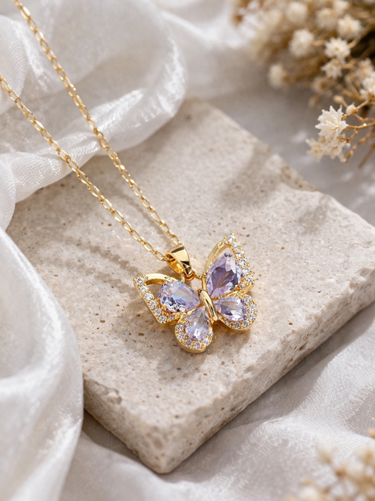 Golden Butterfly Crystal Pendant Necklace ✨🦋