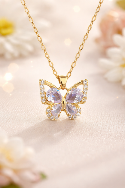 Golden Butterfly Crystal Pendant Necklace ✨🦋