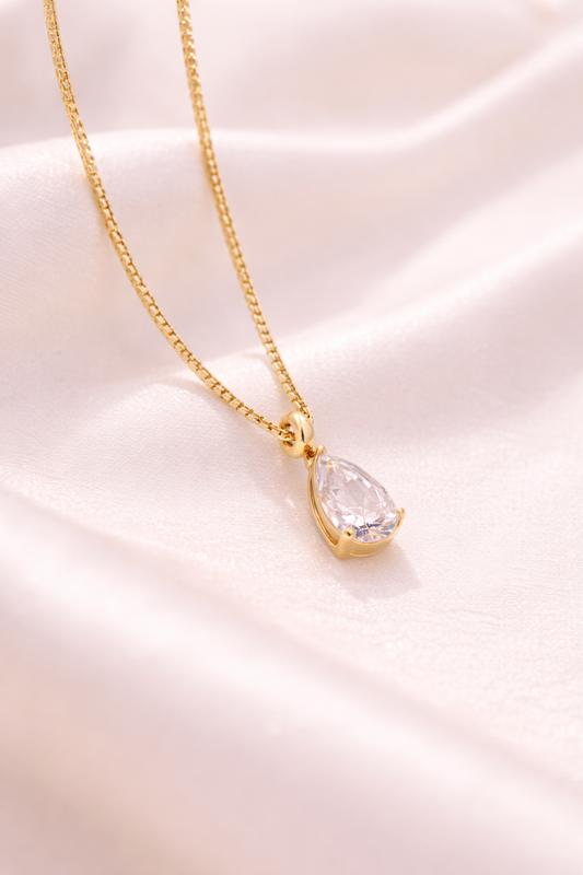 Golden Teardrop Crystal Pendant Necklace ✨💛