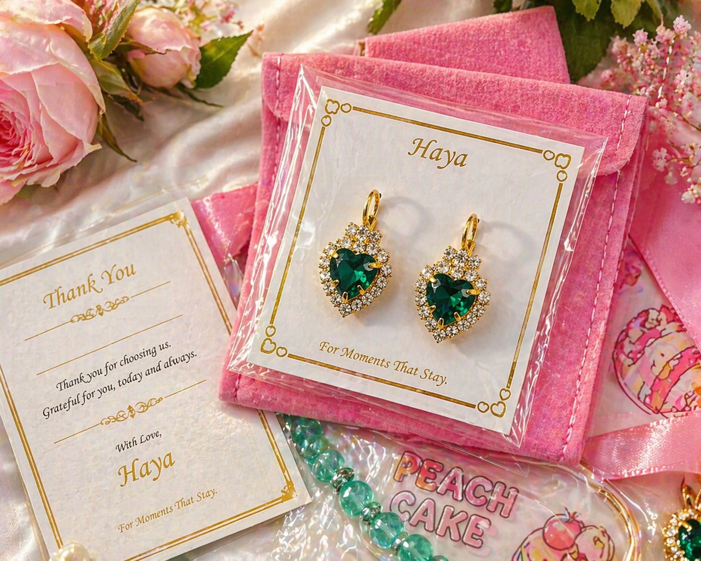 Emerald Heart Crystal Jewelry Set (Necklace, Ring & Earrings) – 14K Gold Plated | Haya
