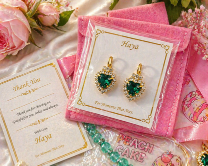 Emerald Heart Crystal Jewelry Set (Necklace, Ring & Earrings) – 14K Gold Plated | Haya