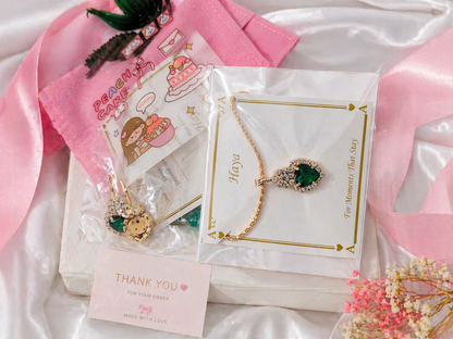 Emerald Heart Crystal Jewelry Set (Necklace, Ring & Earrings) – 14K Gold Plated | Haya