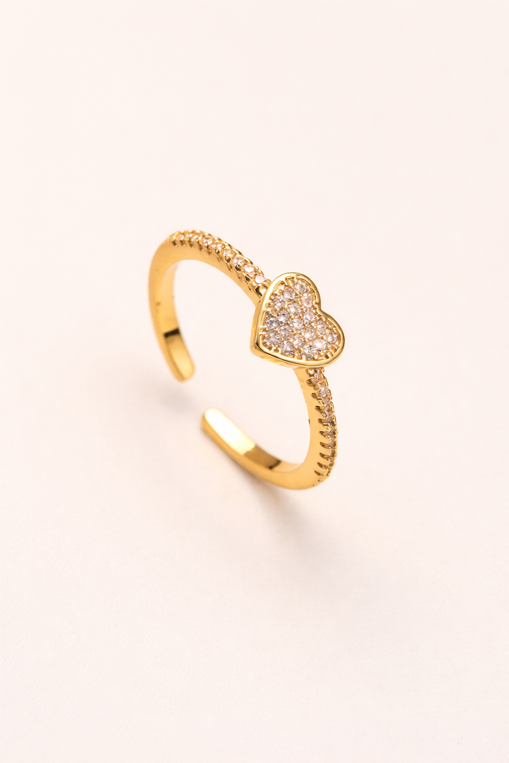 Dainty Heart Crystal 18K Gold Plated Adjustable Ring 💖