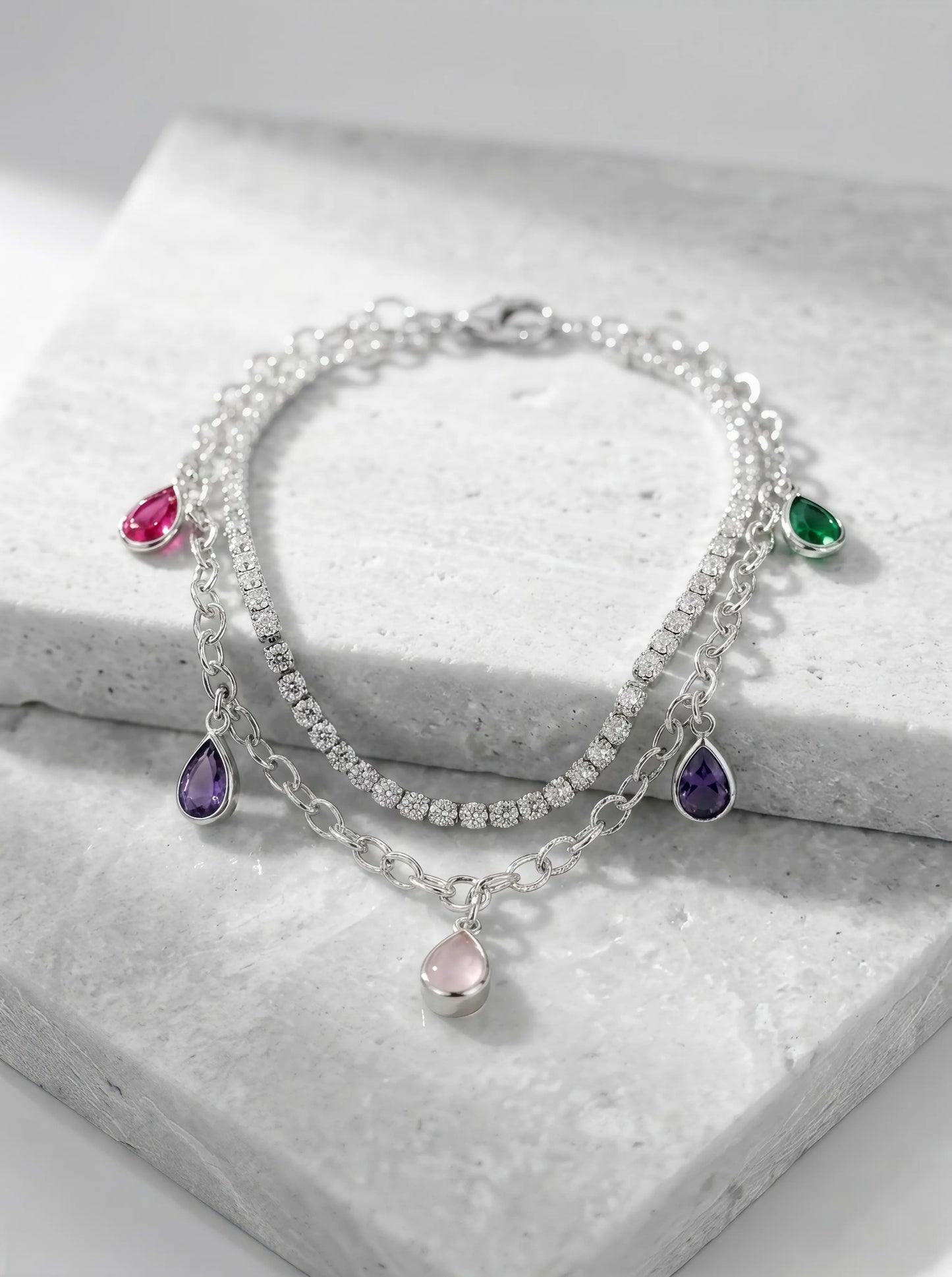 Silver Multicolor Crystal Charm Bracelet Haya