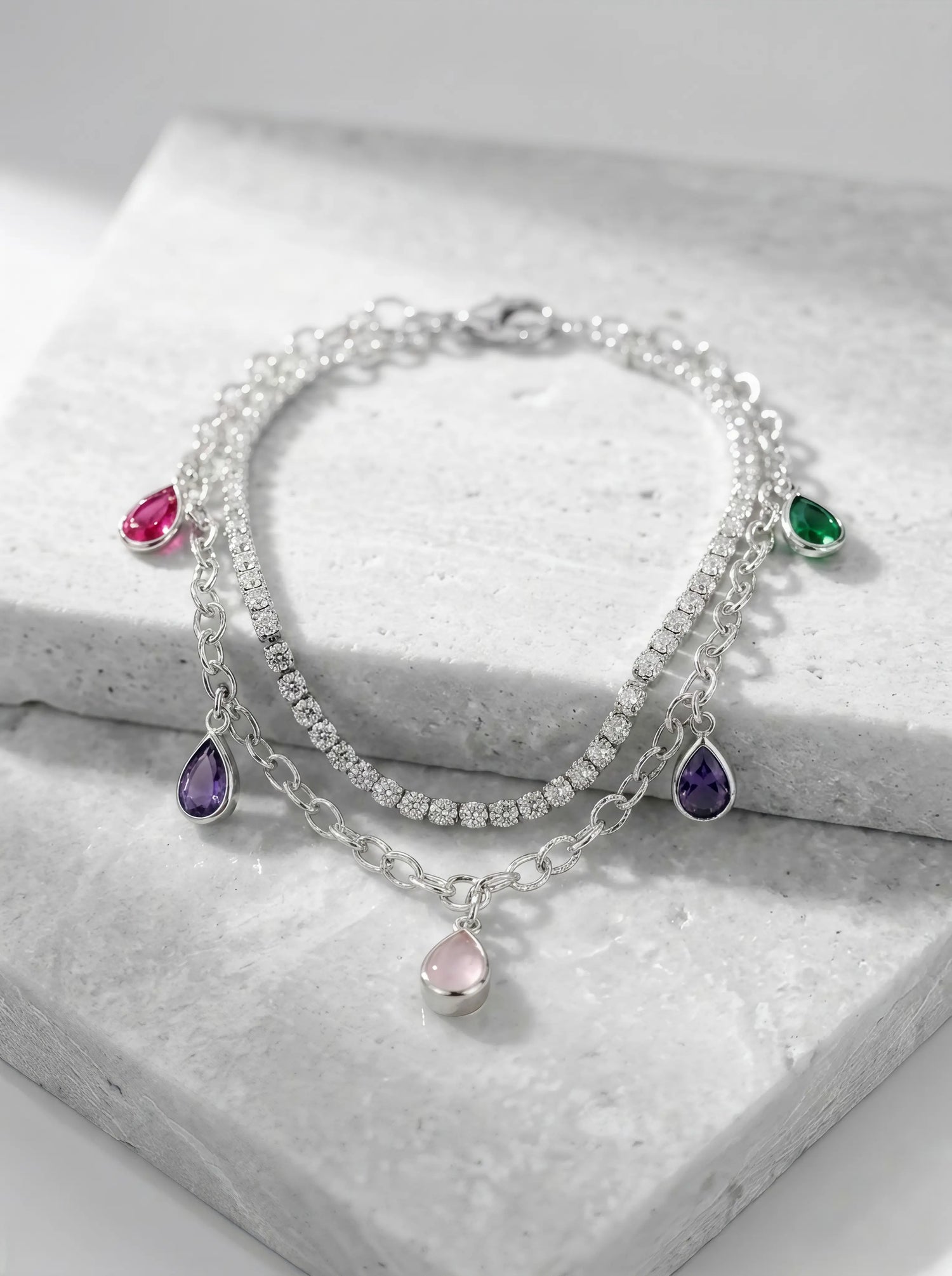 Silver Multicolor Crystal Charm Bracelet Haya