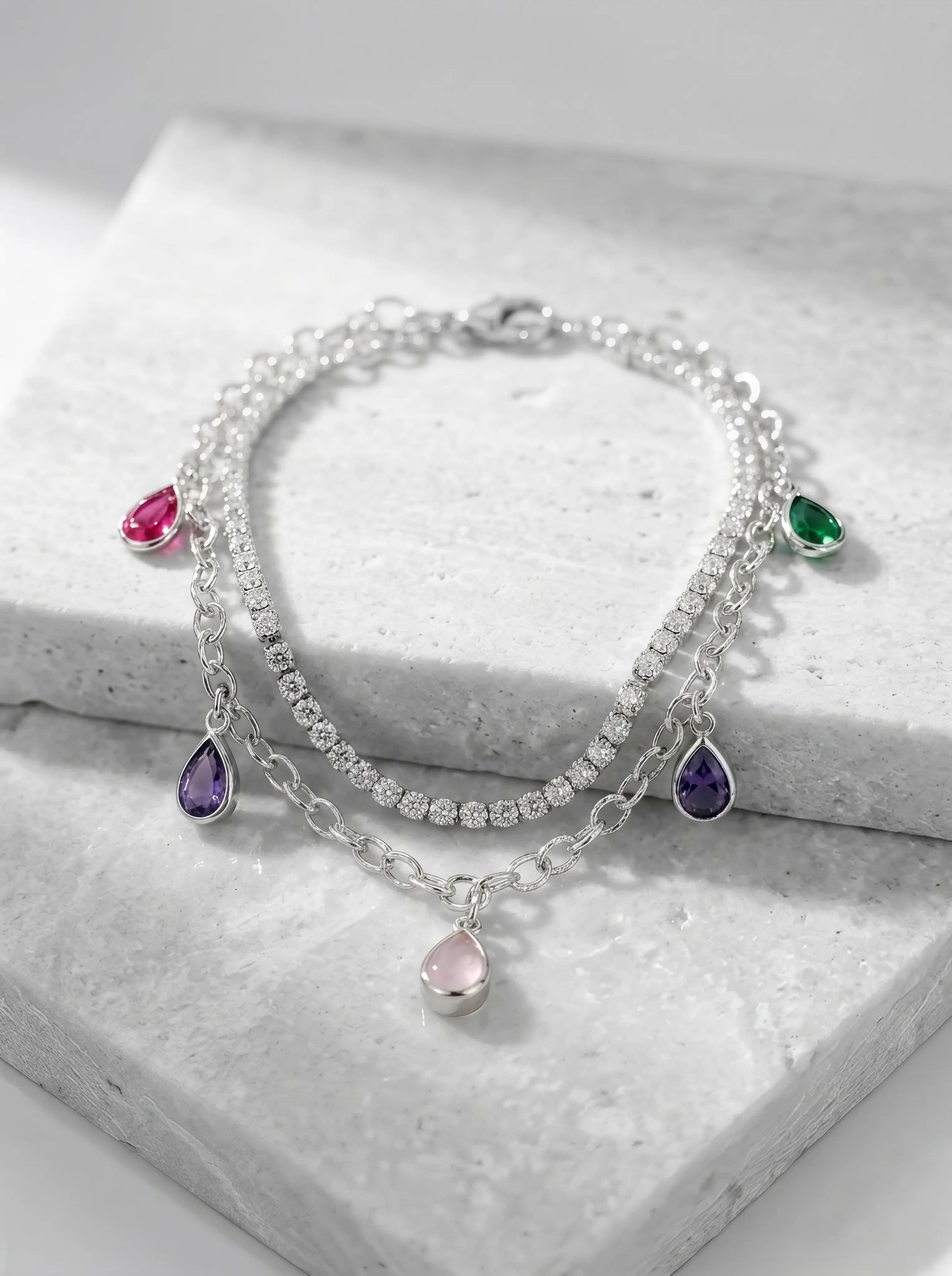Silver Multicolor Crystal Charm Bracelet Haya