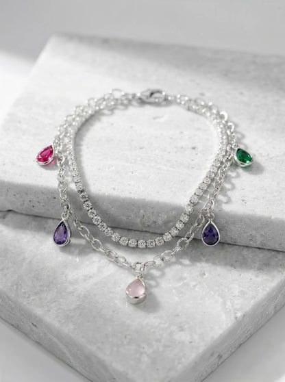 Silver Multicolor Crystal Charm Bracelet Haya