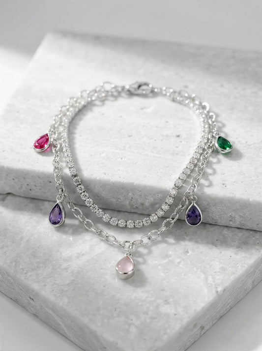 Silver Multicolor Crystal Charm Bracelet Haya