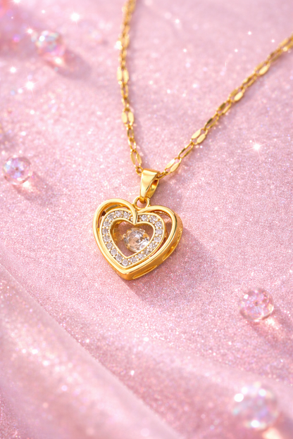 18K Gold Plated Double Heart Crystal Pendant Necklace ✨💖